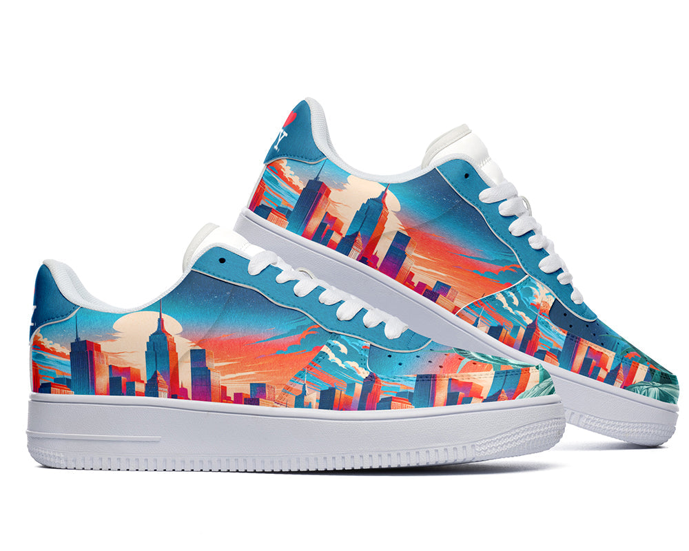 Travel-inspired custom sneakers featuring country flags, cities, landmarks, and destination-themed designs