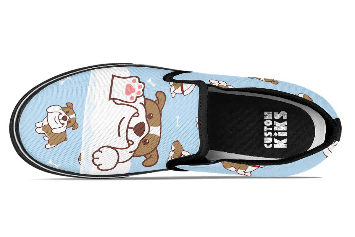 English Bulldog Doodle Slip Ons