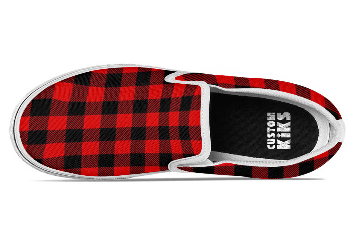 RED PLAID SLIP ONS