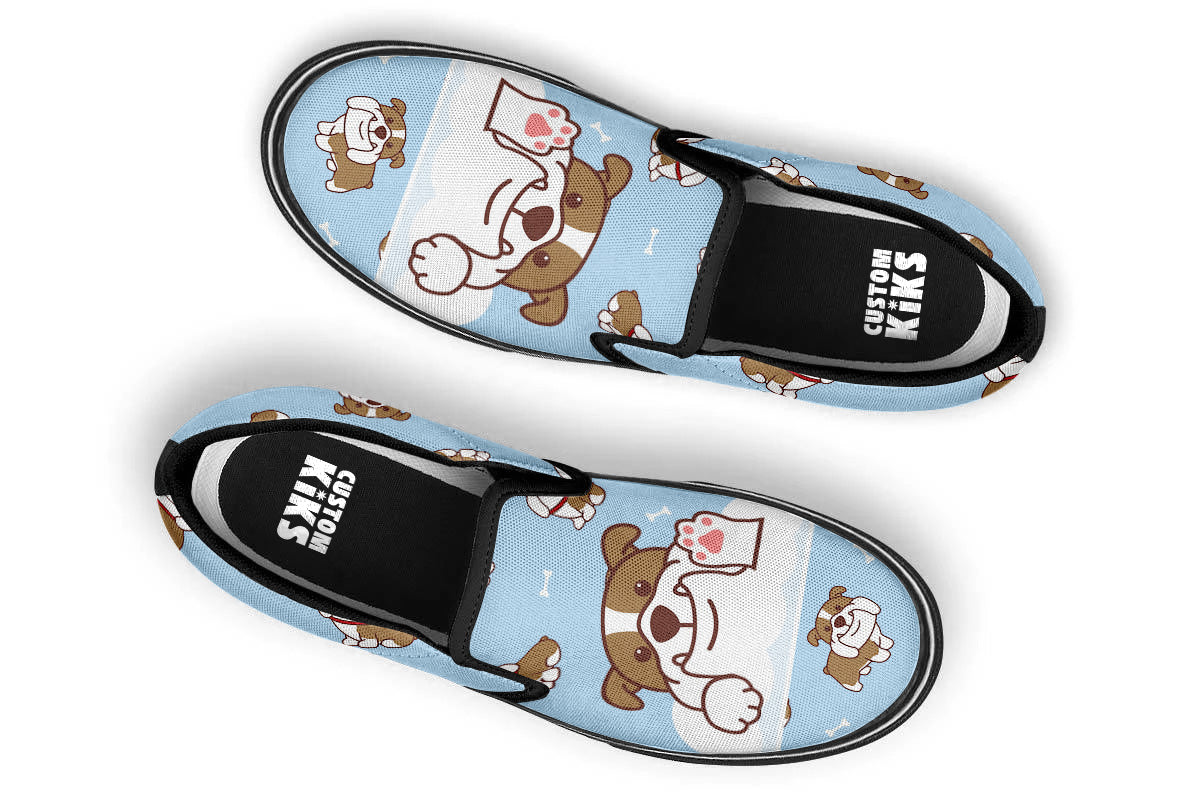 English Bulldog Doodle Slip Ons