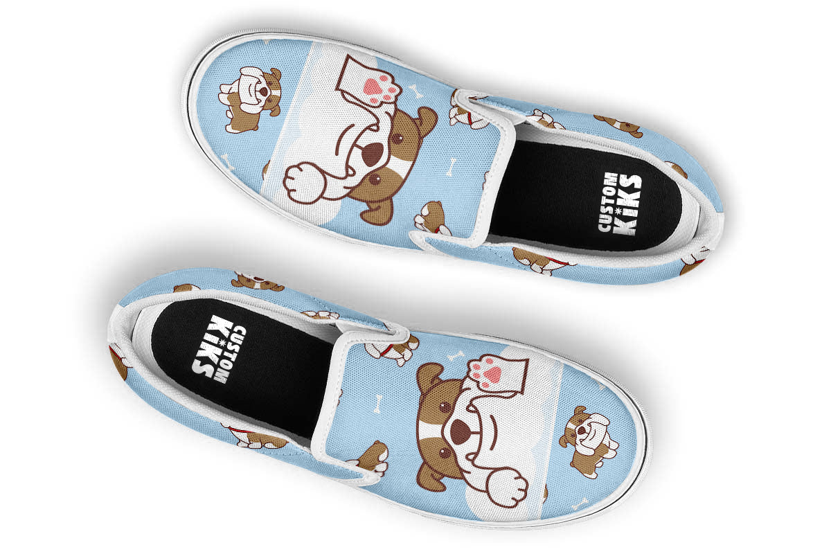 English Bulldog Doodle Slip Ons
