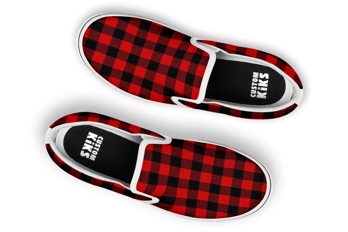 RED PLAID SLIP ONS
