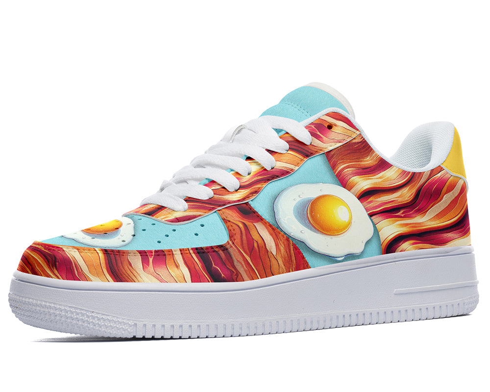 Bacon and Eggs Sneakers: Bacon and Eggs Pattern Court Sneakers
