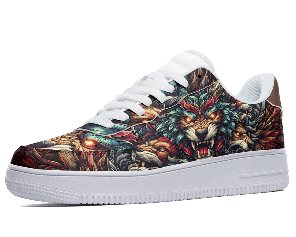 Wolf Sneakers: Fierce Wolf Pattern Court Sneakers