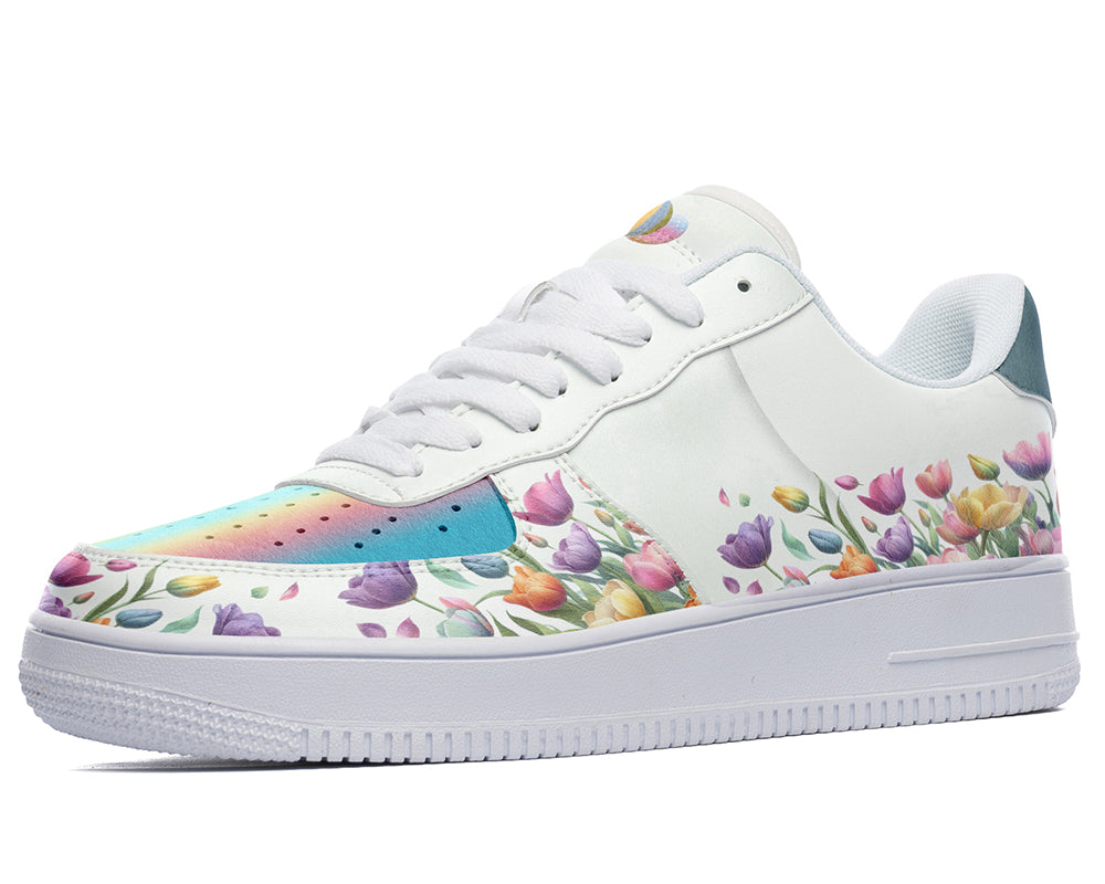 Easter Egg & Tulip Sneakers: Easter Egg & Tulip Pattern Court Sneakers