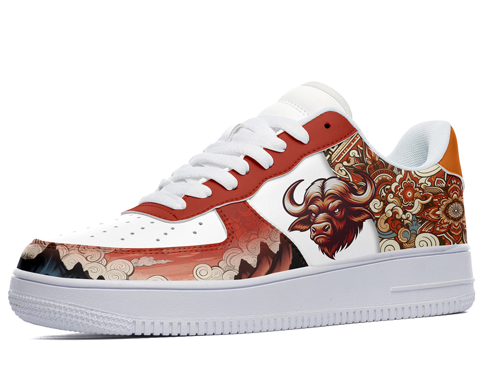 Ox Sneakers: Ox Zodiac Sign Illustration Court Sneakers