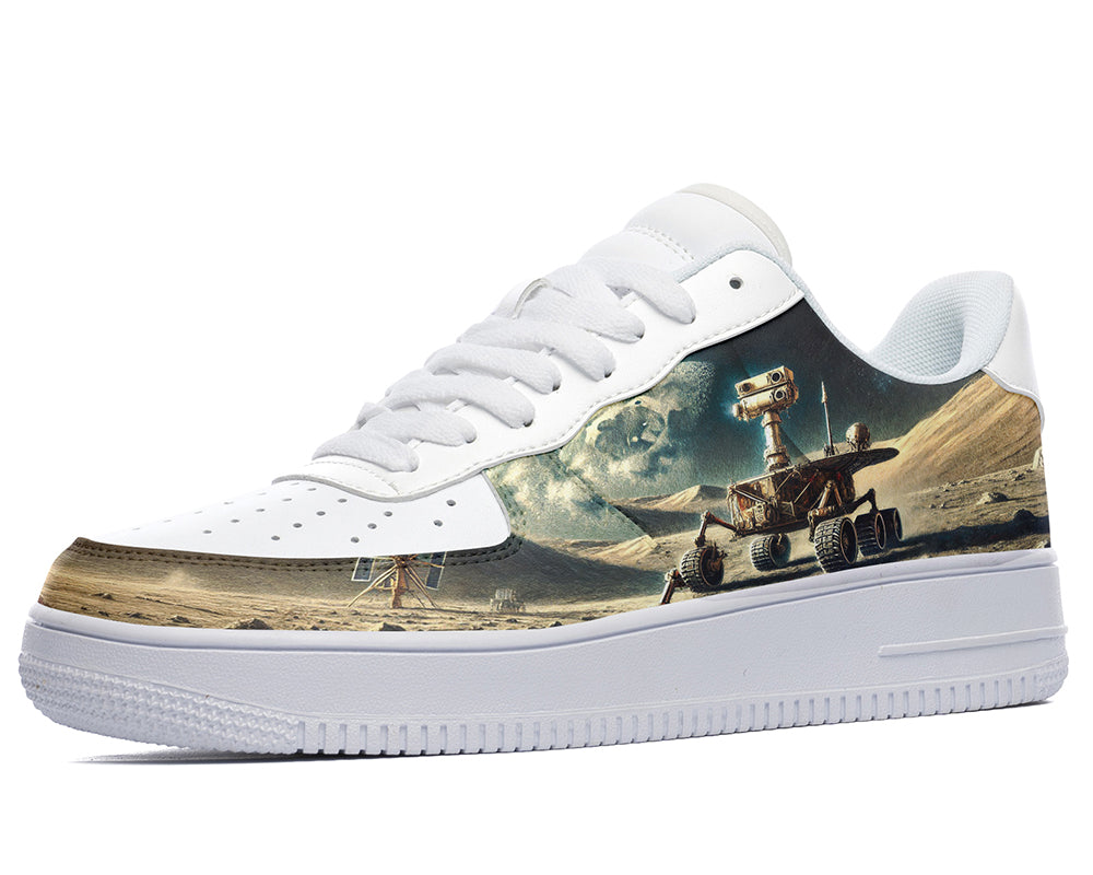 Court sneakers featuring a Mars rover exploring a rocky planetary landscape with space-inspired illustration artwork.