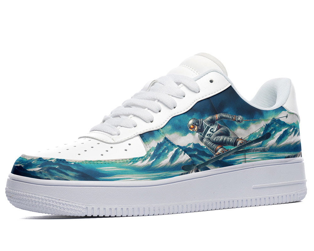 Skiing Sneakers: Skier Mountain Scene Court Sneakers