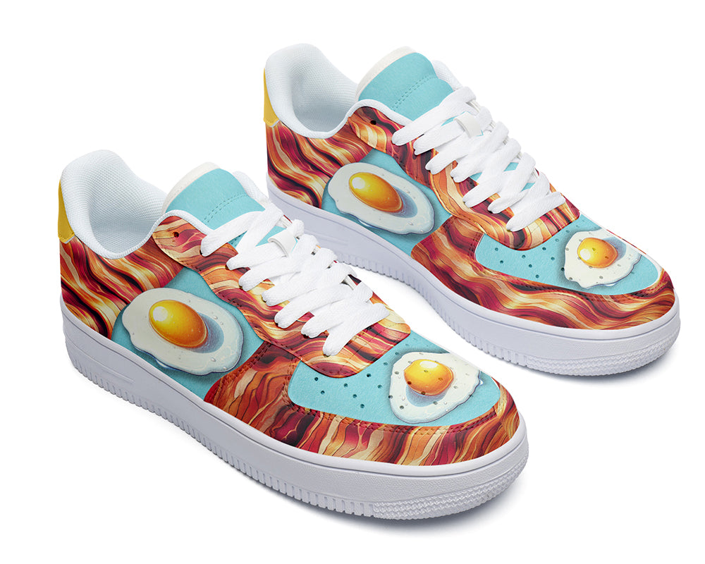 Bacon and Eggs Sneakers: Bacon and Eggs Pattern Court Sneakers