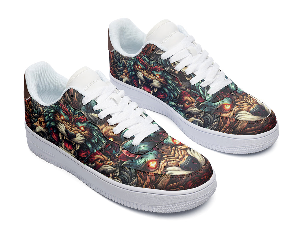 Wolf Sneakers: Fierce Wolf Pattern Court Sneakers