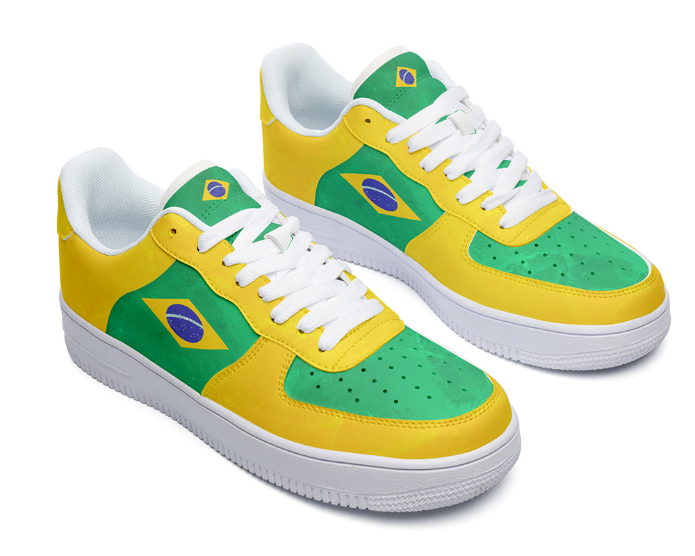 Brazilian Flag Sneakers: Brazilian Flag Pattern Court Sneakers