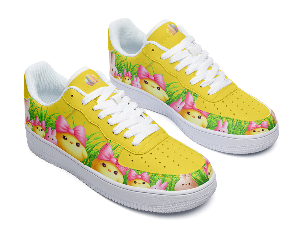 Easter Chick Sneakers: Easter Chick & Bunny Pattern Court Sneakers