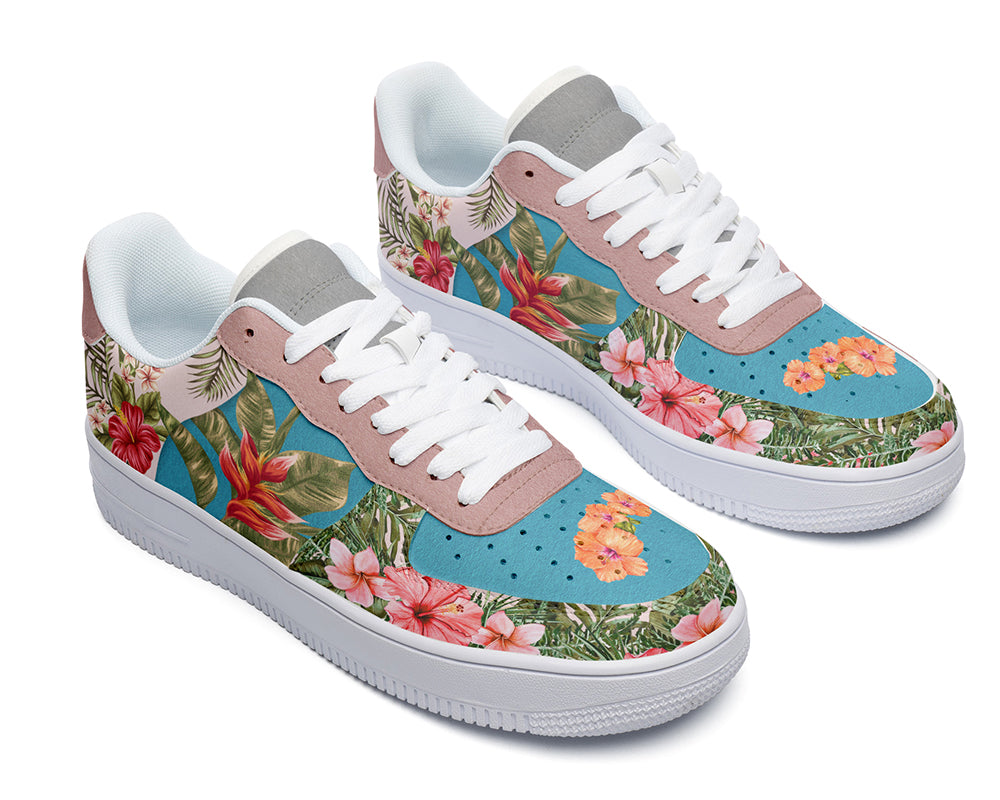 Tropical Flower Sneakers: Hibiscus Pattern Court Sneakers
