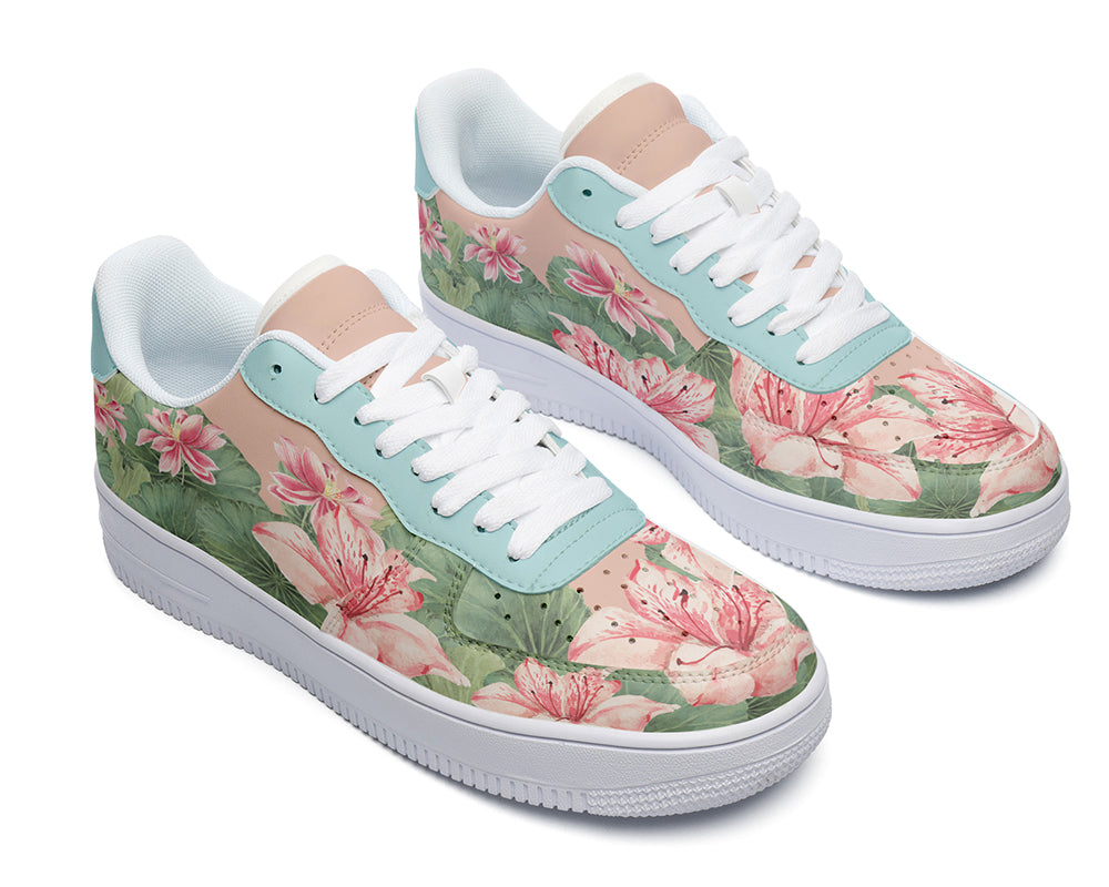 Lotus Sneakers: Lotus Flower Pattern Court Sneakers