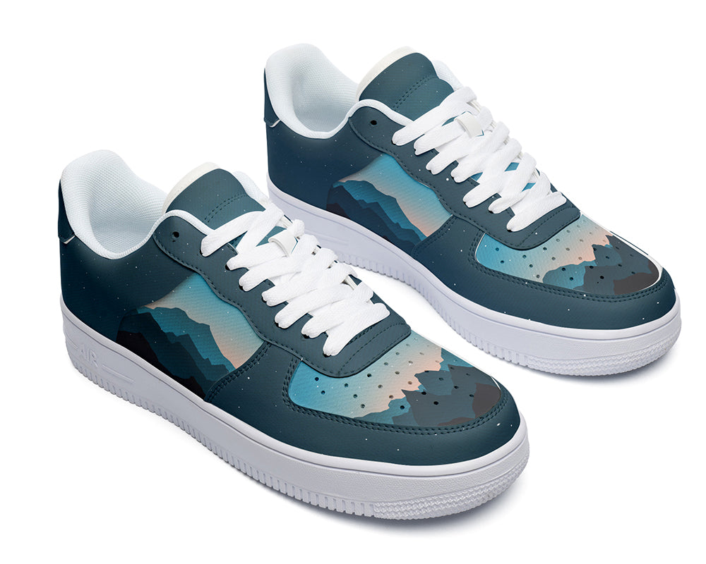 Mountain Sneakers: Mountain Landscape Illustration Court Sneakers