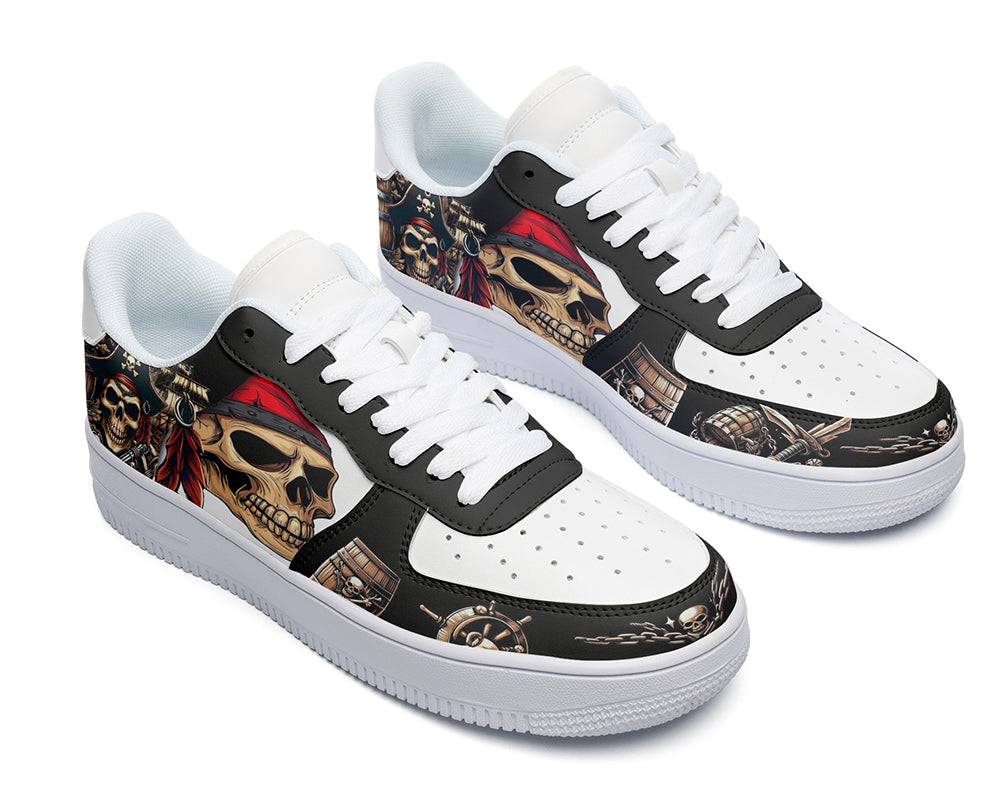 Pirate Skull Sneakers: Pirate Illustration Court Sneakers