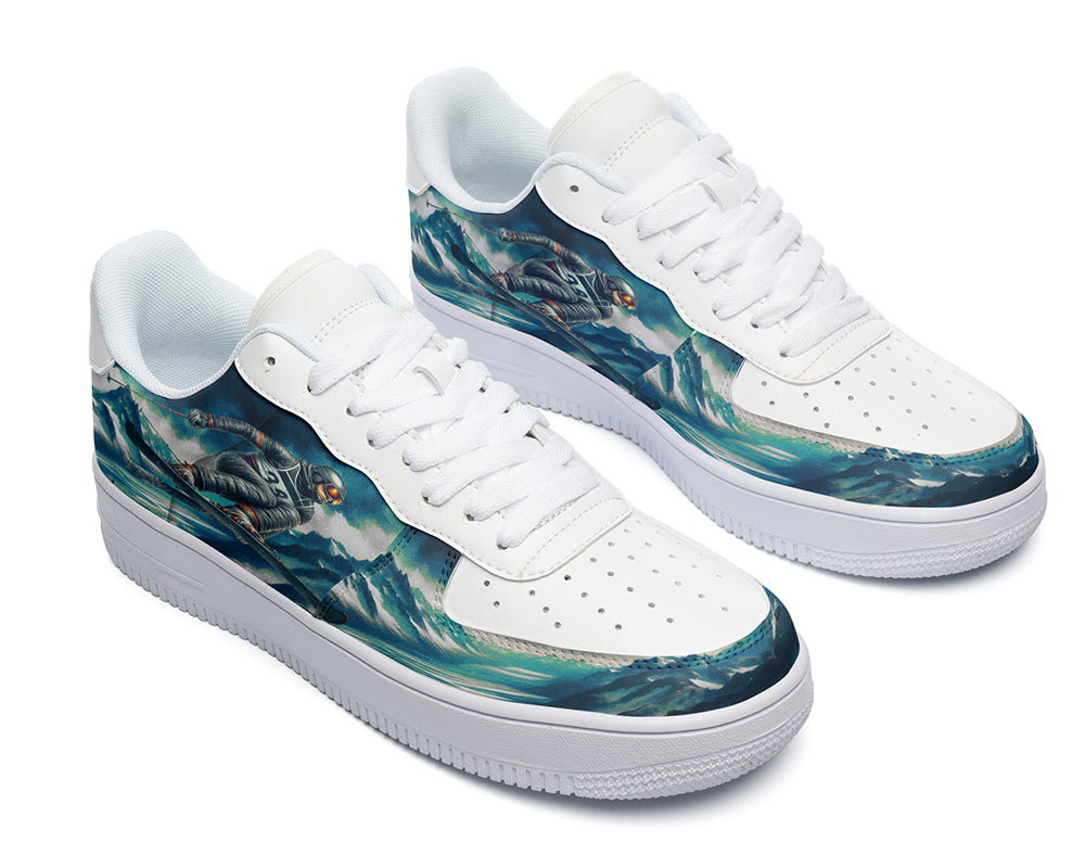 Skiing Sneakers: Skier Mountain Scene Court Sneakers