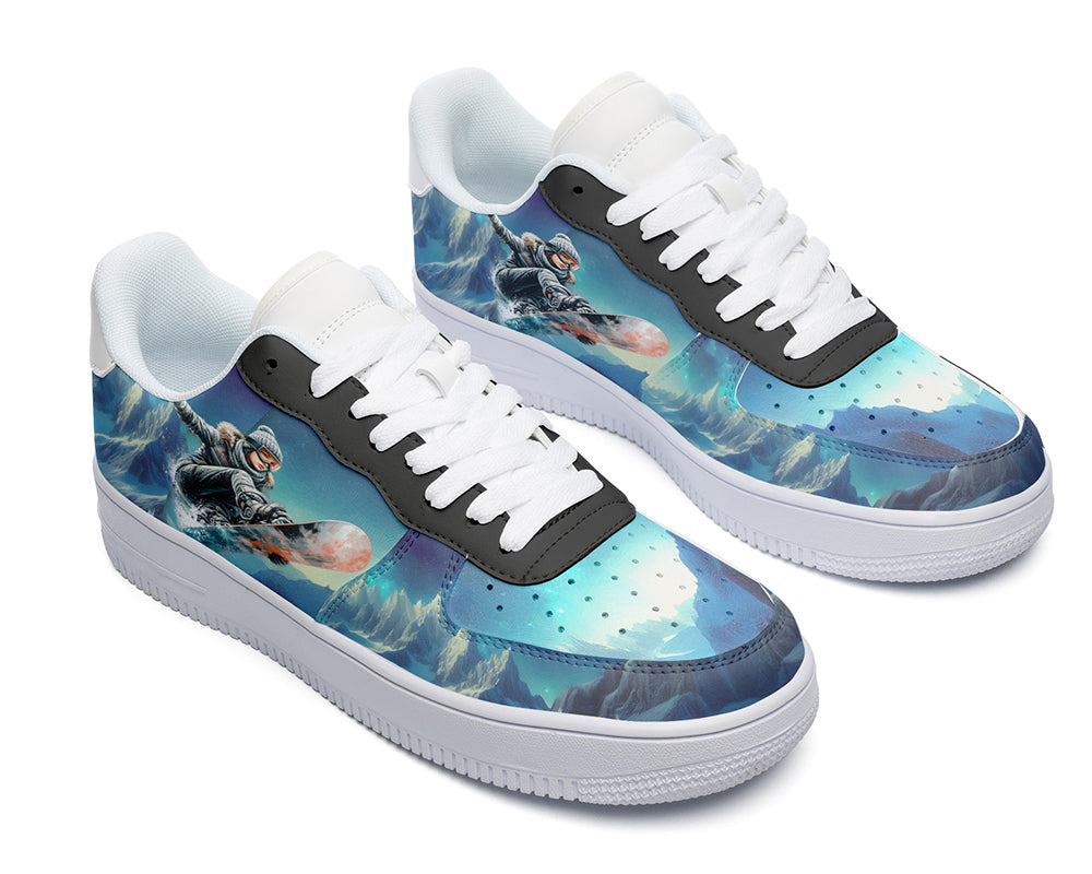 Snowboarding Sneakers: Snowboarder Illustration Court Sneakers