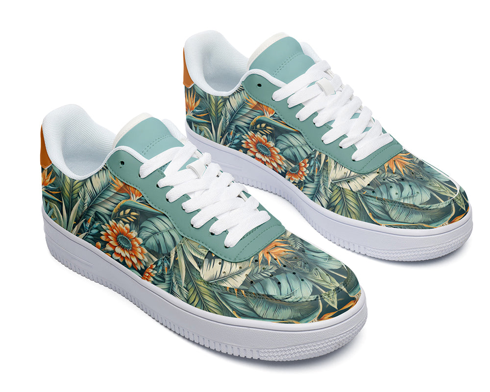 Tropical Sneakers: Tropical Leaves Pattern Court Sneakers