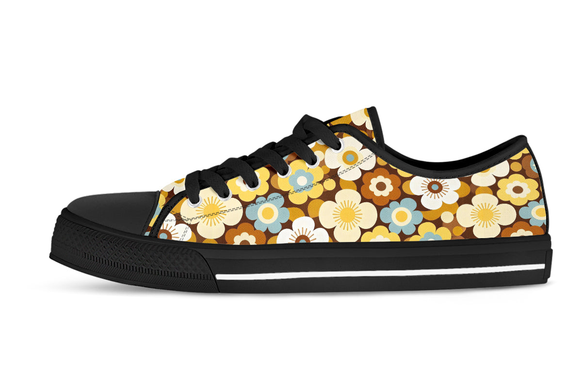 Floral Sneakers: Butter Saffron Flower Pattern Low Top Sneakers