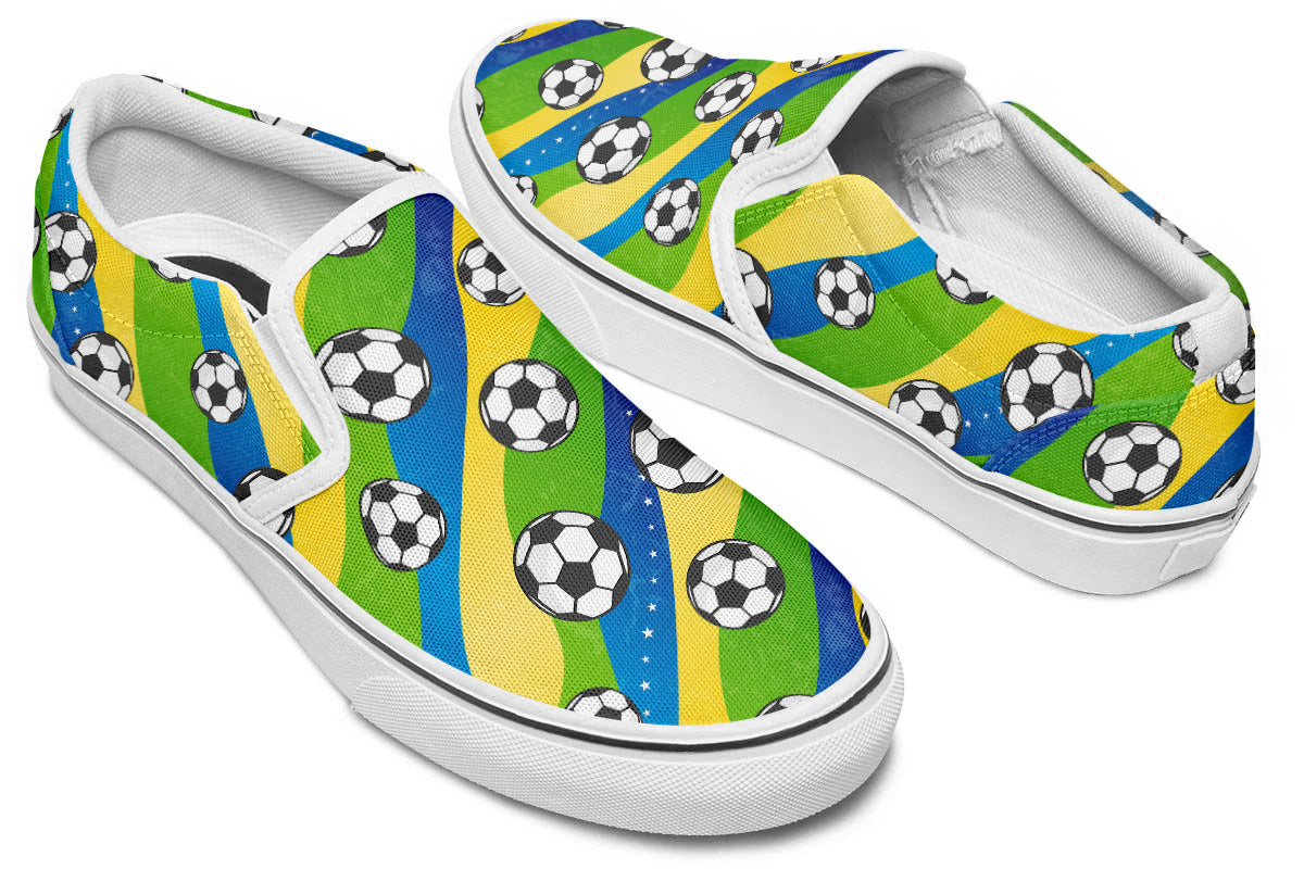 Soccer Sneakers: Soccer Ball Pattern Slip On Sneakers