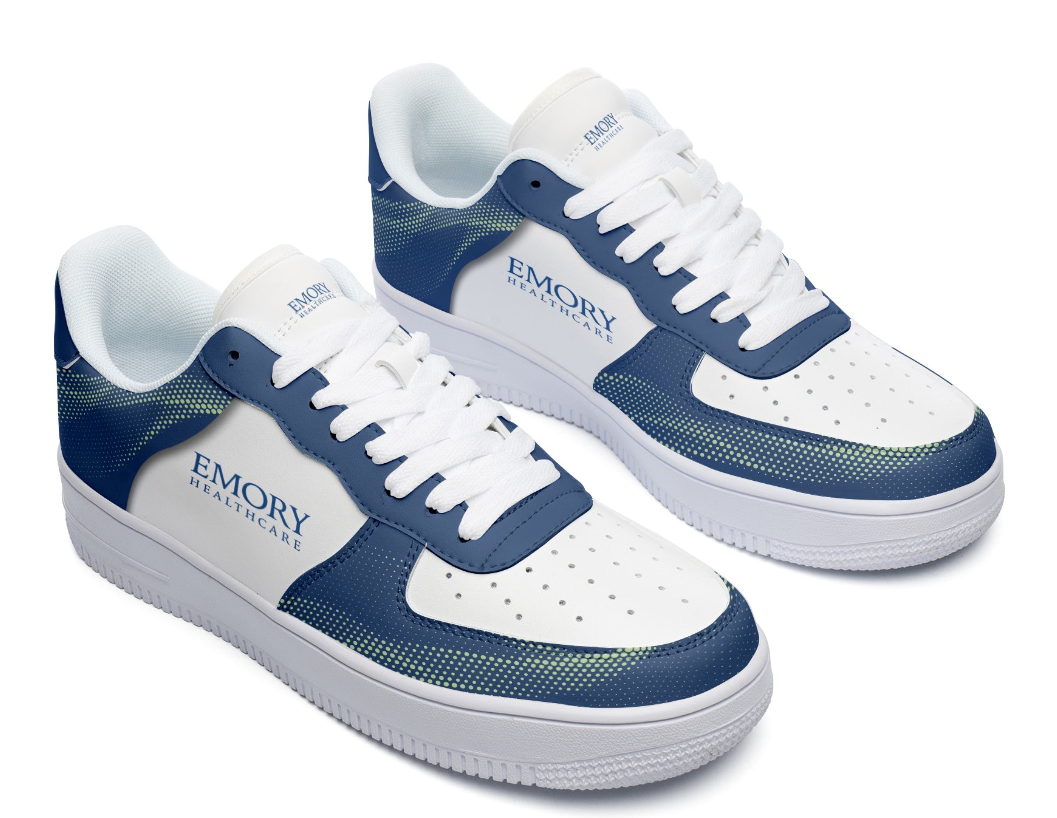 Emory Healthcare navy and white custom court sneakers