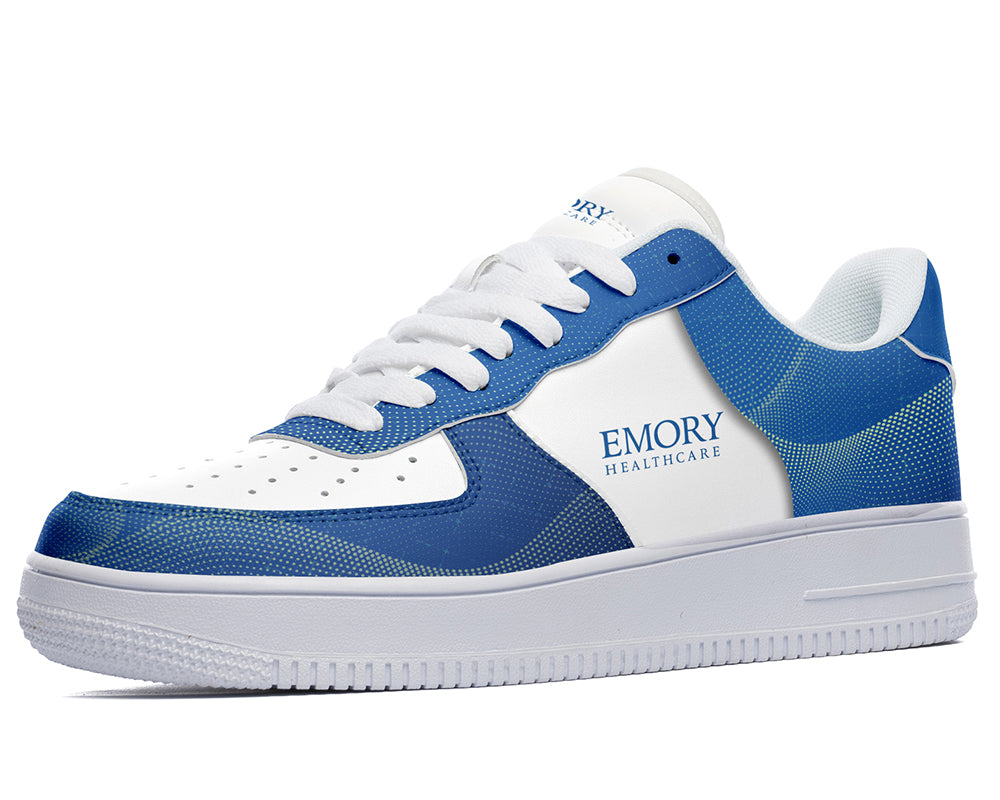 Emory Healthcare blue and white custom court sneakers