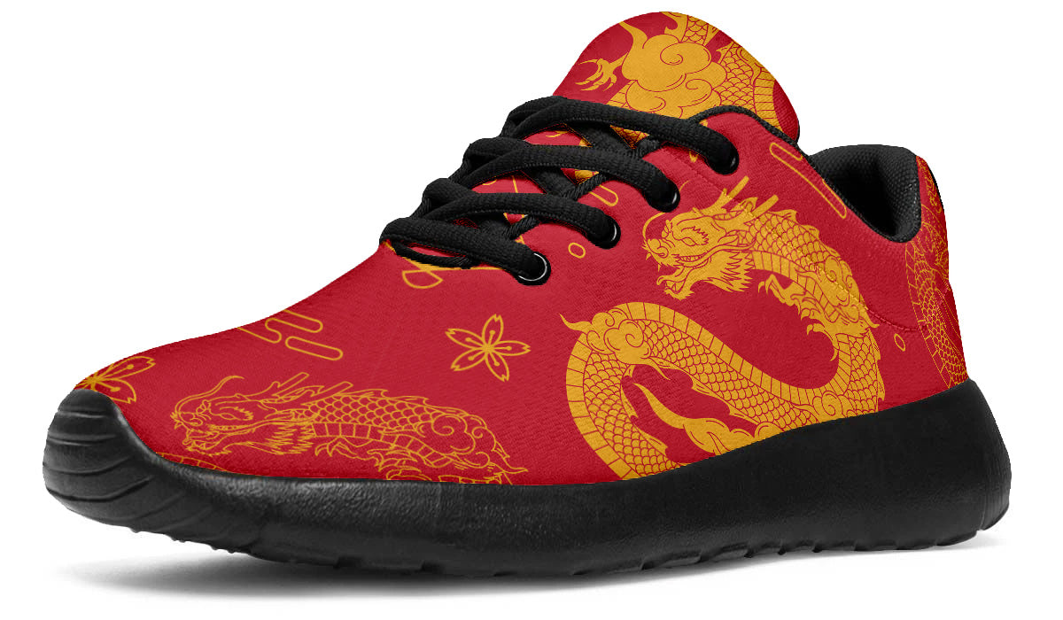 Chinese Dragon Sneakers: Red Dragon Pattern Sport Shoes