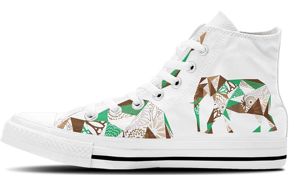 Mosaic Elephant Sneakers: Mosaic Elephant Illustration High Top Sneakers