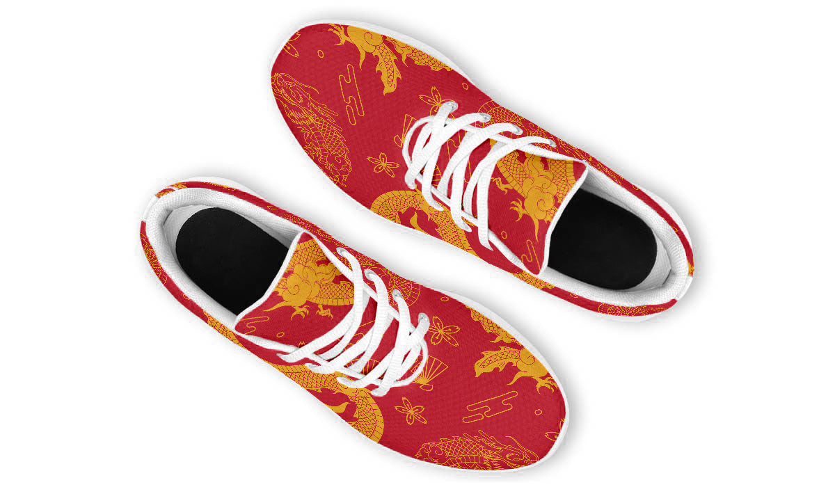 Chinese Dragon Sneakers: Red Dragon Pattern Sport Shoes