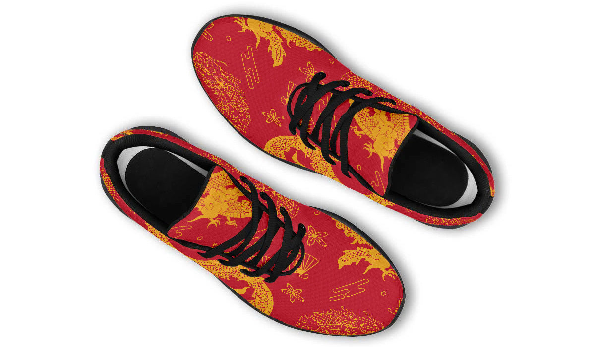 Chinese Dragon Sneakers: Red Dragon Pattern Sport Shoes