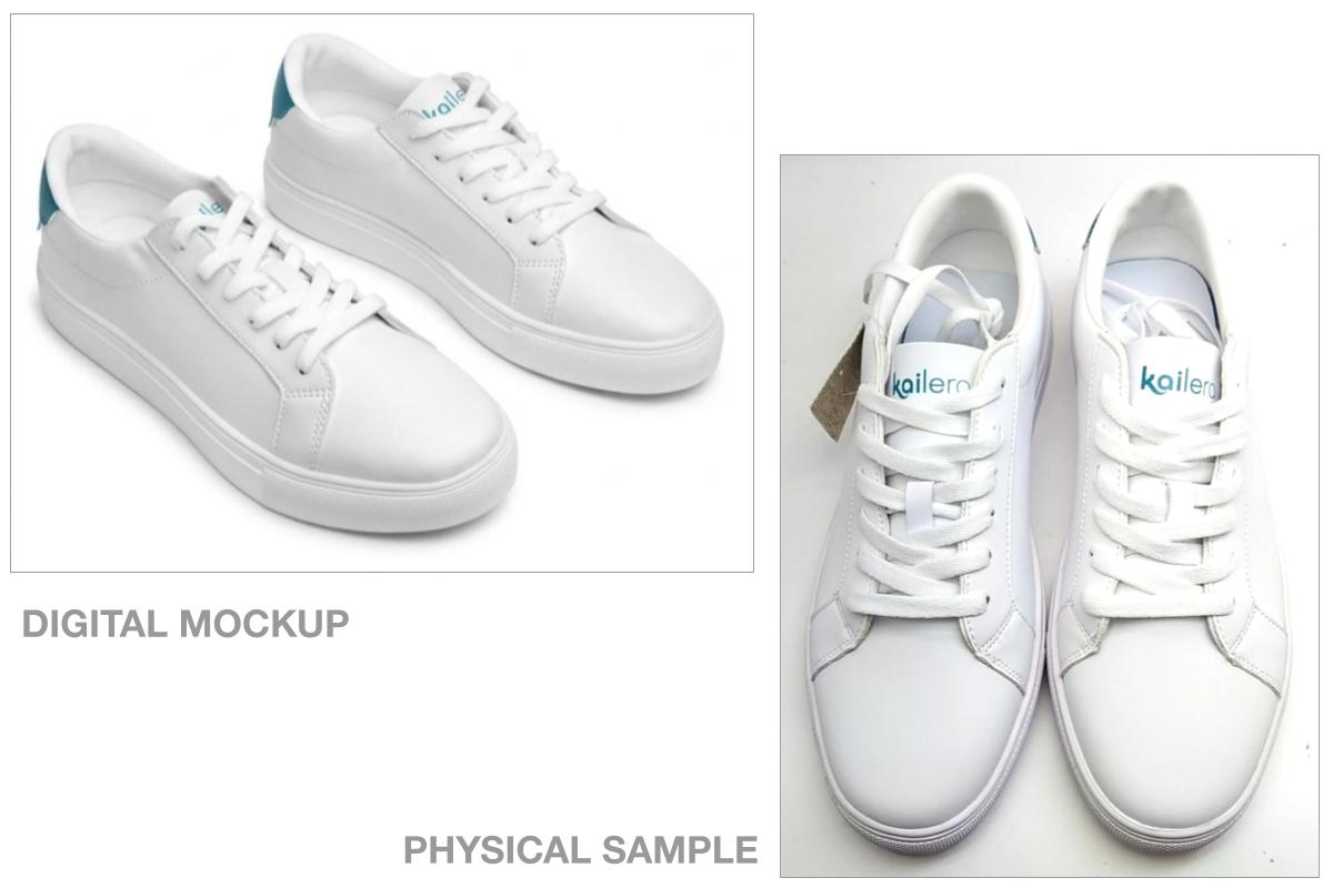 Custom Kiks client work for Kailera showing digital mockup and physical sample images for comparison