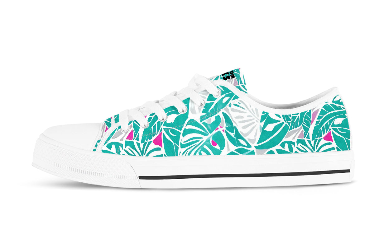 Monstera Sneakers: Teal Monstera Leaf Pattern Low Top Sneakers