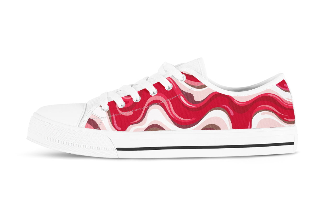 Cherry Red Sneakers: Cherry Wave Pattern Low Top Sneakers