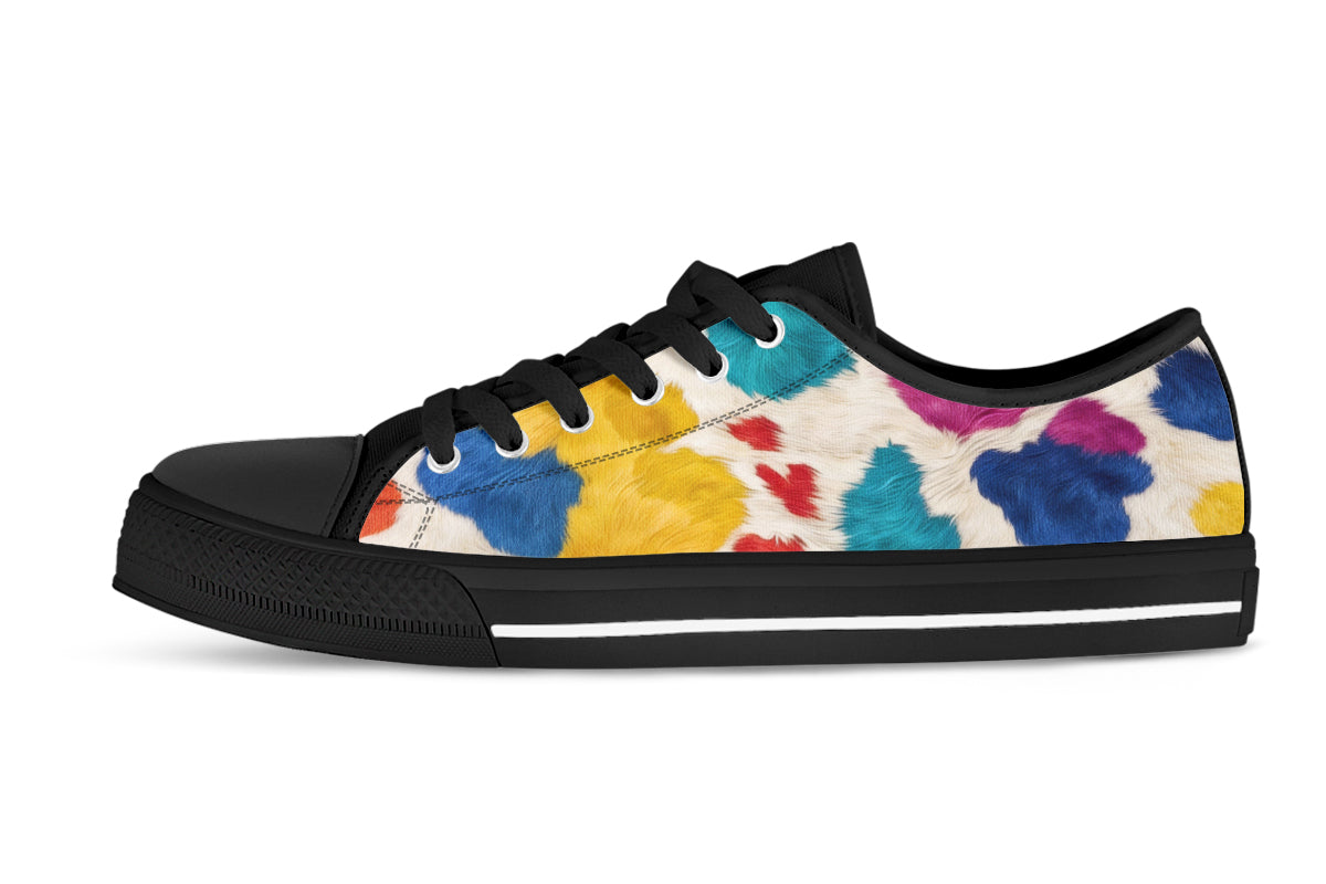 Cow Print Sneakers: Multicolor Cow Print Pattern Low Top Sneakers