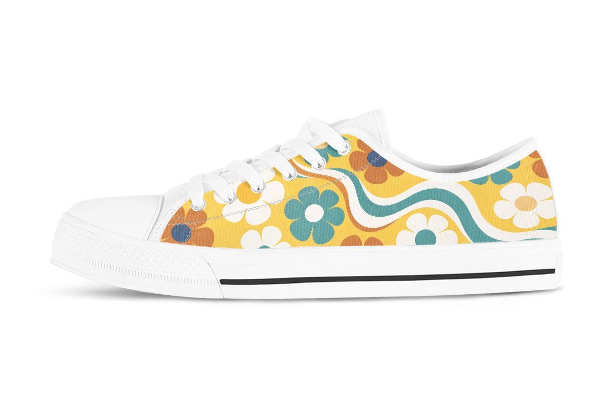 Floral Sneakers: Yellow Saffron Flower Pattern Low Top Sneakers
