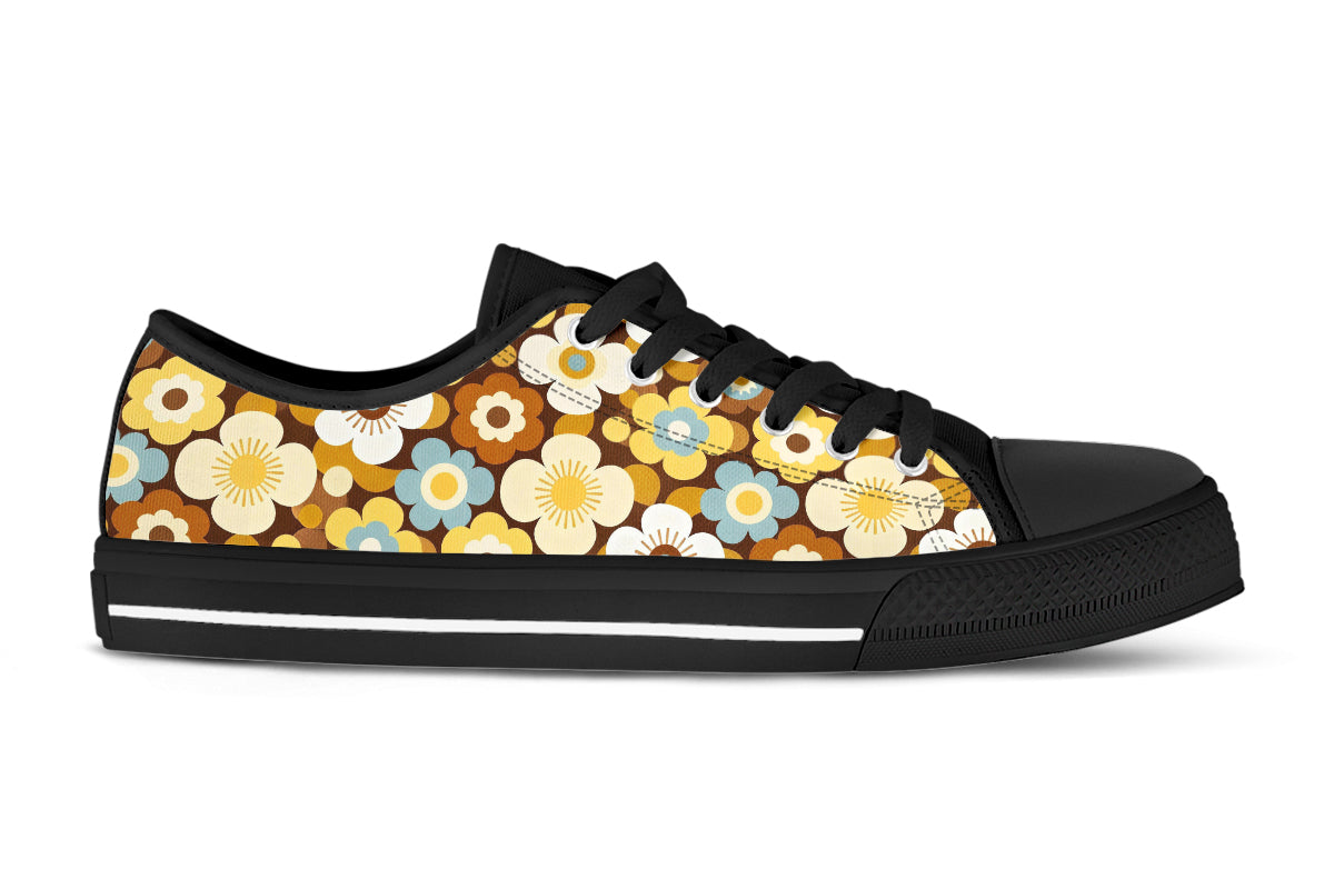 Floral Sneakers: Butter Saffron Flower Pattern Low Top Sneakers