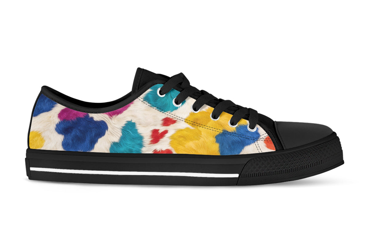 Cow Print Sneakers: Multicolor Cow Print Pattern Low Top Sneakers