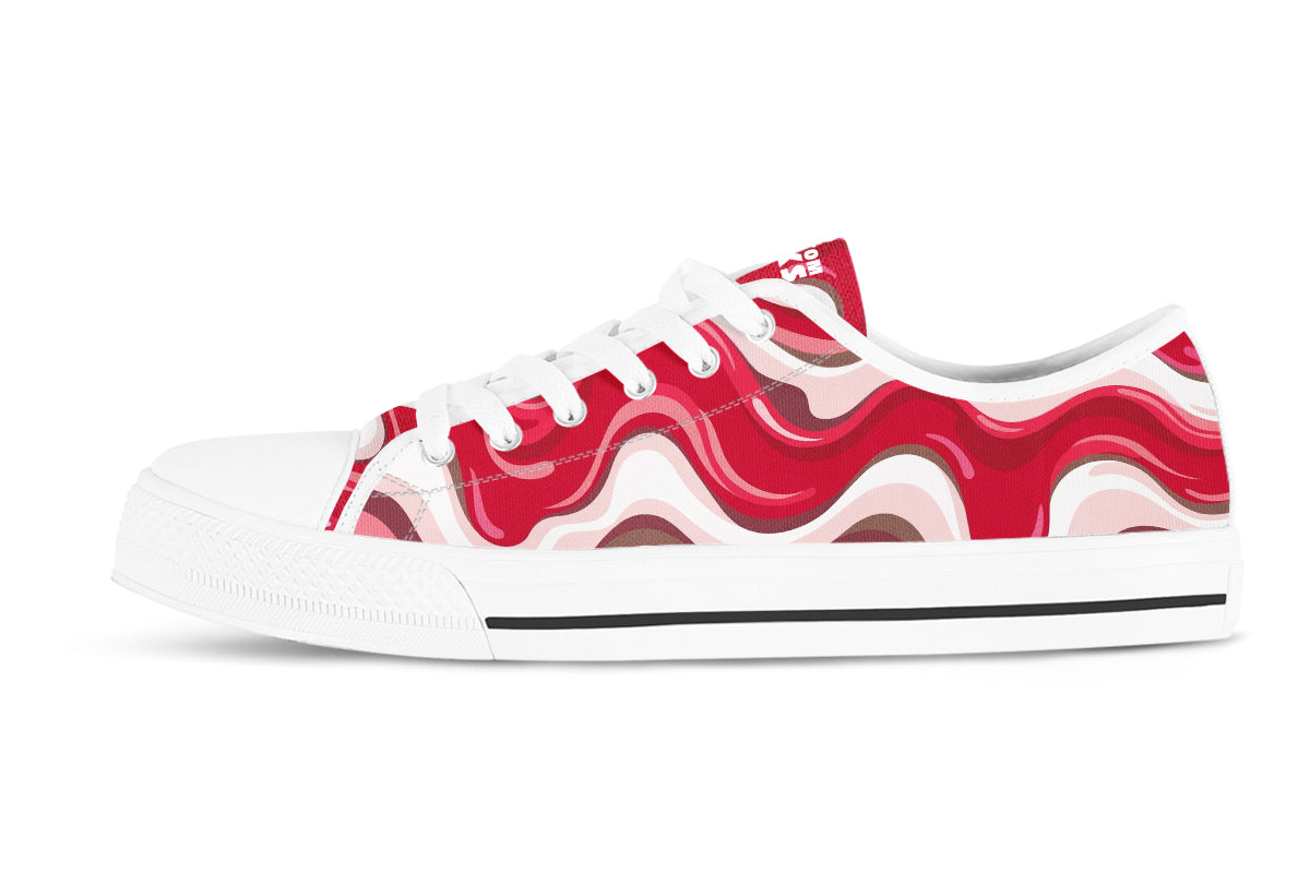 Cherry Red Sneakers: Cherry Wave Pattern Low Top Sneakers
