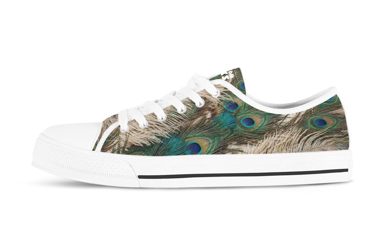 Peacock Sneakers: Peacock Feather Pattern Low Top Sneakers
