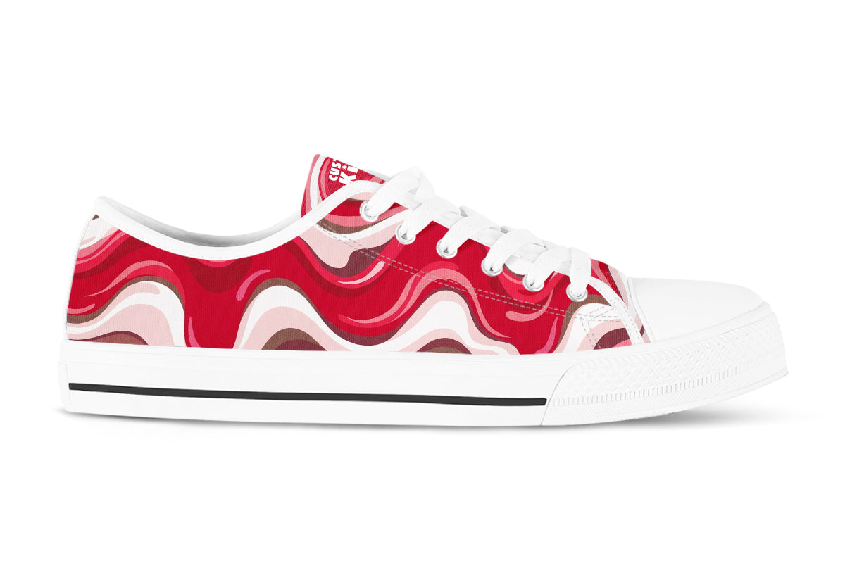 Cherry Red Sneakers: Cherry Wave Pattern Low Top Sneakers