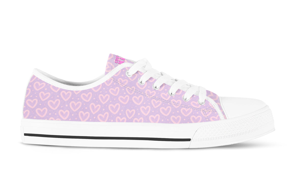 Heart Pattern Sneakers: Pink Hearts Pattern Low Top Sneakers