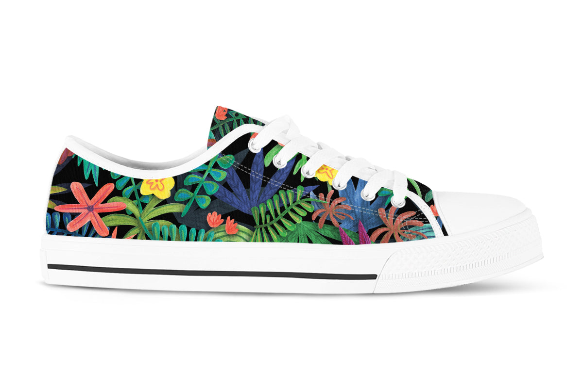 Foliage Sneakers: Tropical Foliage Pattern Low Top Sneakers
