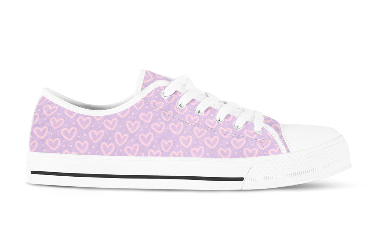 Heart Pattern Sneakers: Pink Hearts Pattern Low Top Sneakers