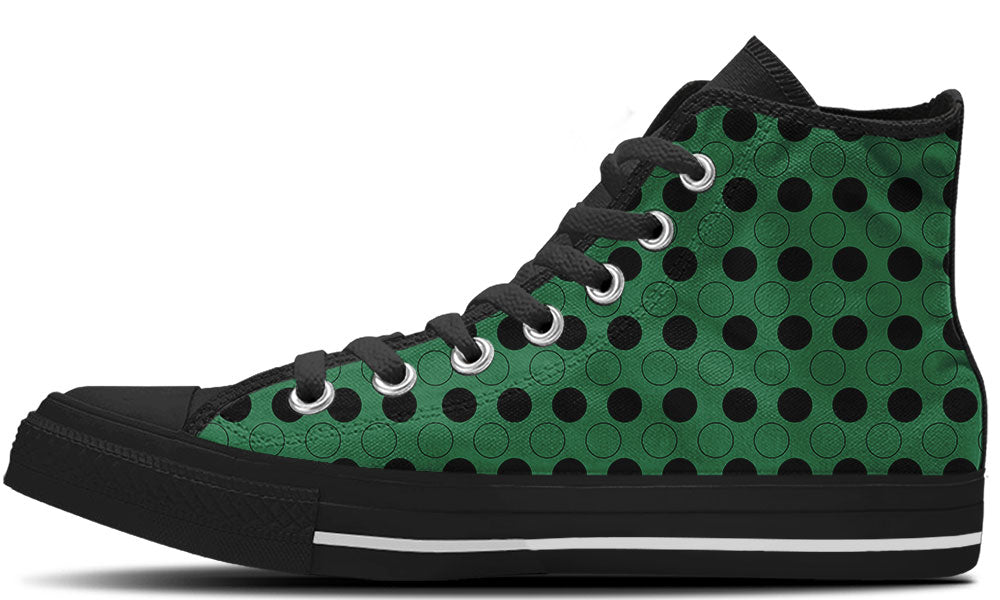 Polka Dot Sneakers: Emerald and Black Polka Dot Pattern High Top Sneakers
