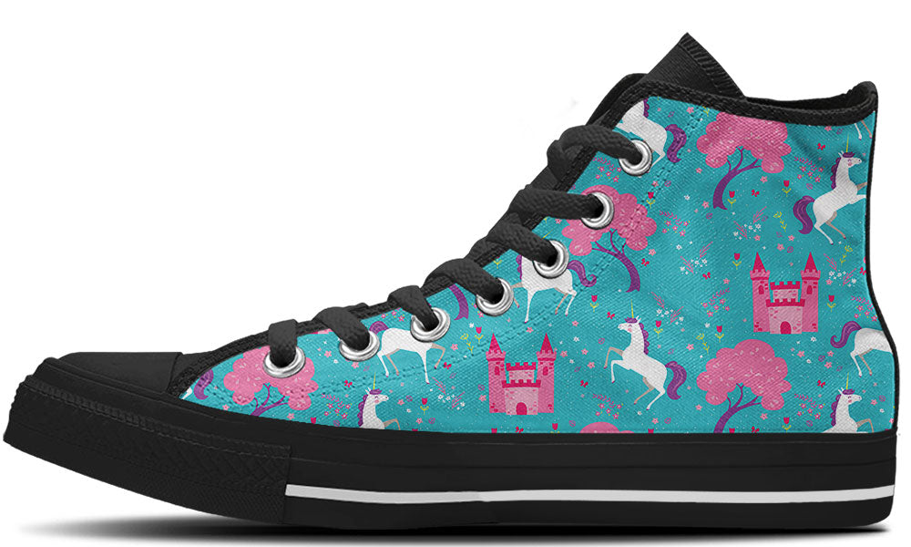 Fairytale Sneakers: Unicorn and Castle Pattern High Top Sneakers