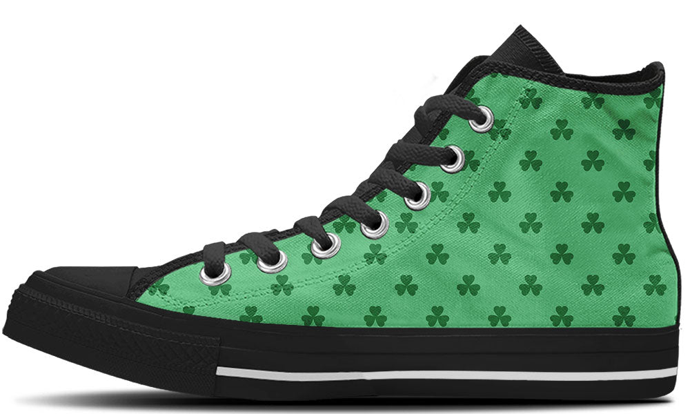 Saint Patrick Sneakers: Green Clover Pattern High Top Sneakers