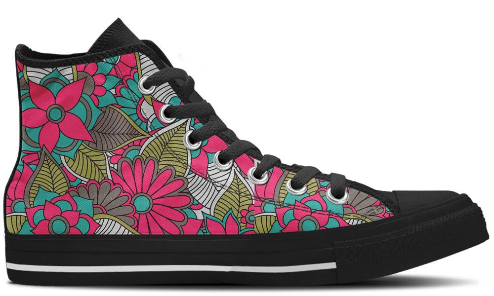 Floral Sneakers: Pink & Teal Floral Pattern High Tops