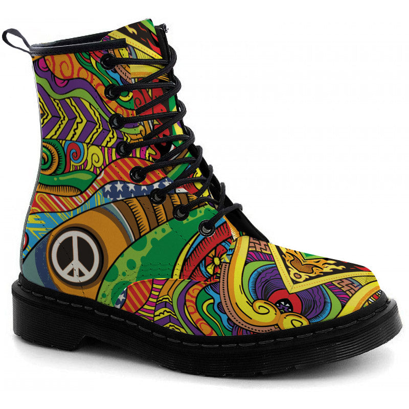 Custom Kiks Colorful Hippie Boots – Vibrant & Psychedelic Festival Footwear