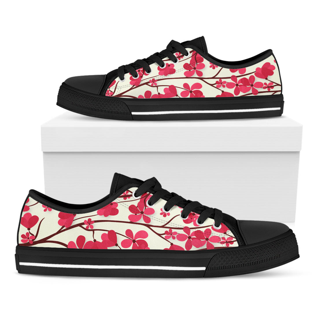 Custom Kiks Low Top Cherry Blossom in black soles